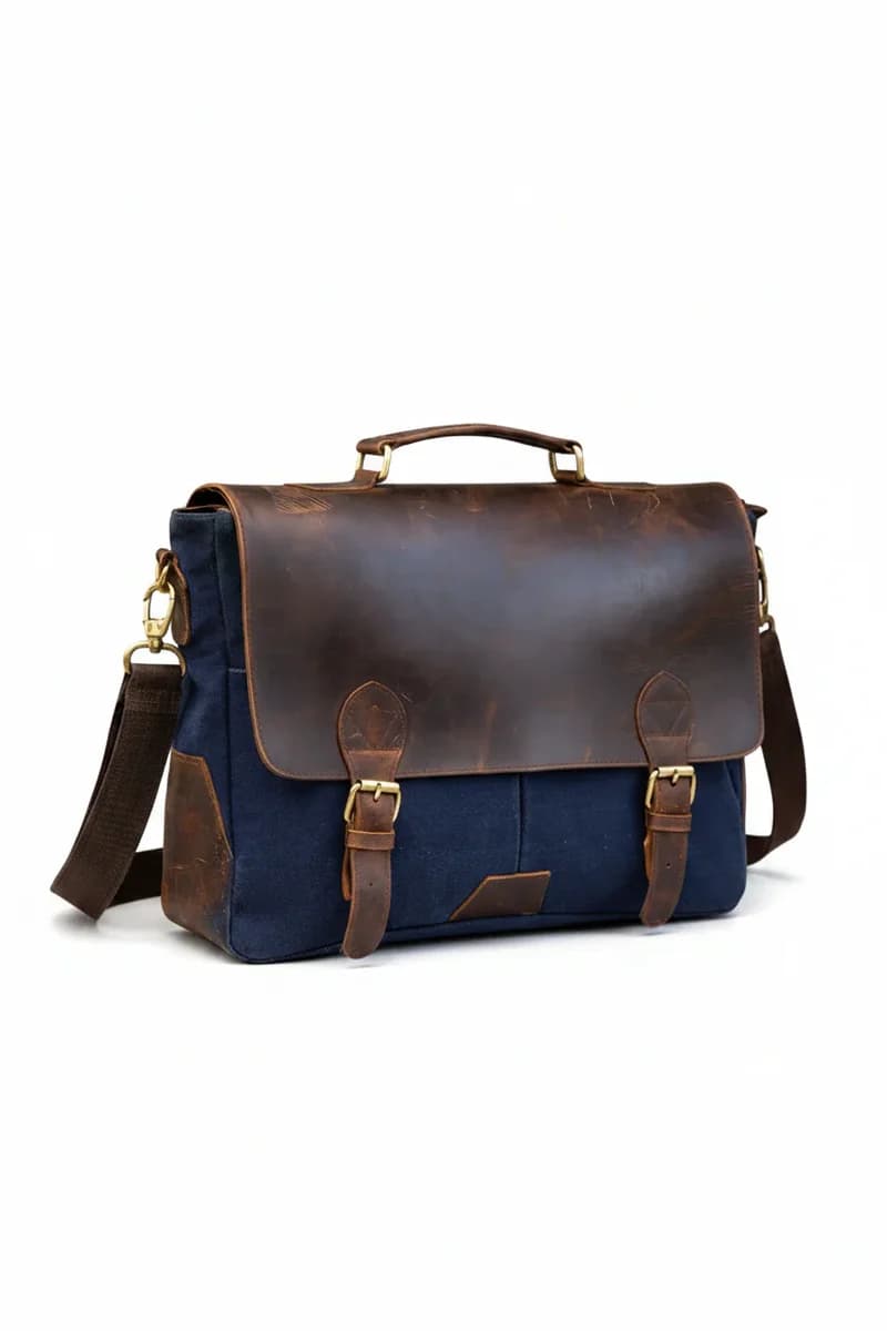 IndiFash - 11*15″ Handcrafted Canvas+ Goat Leather Laptop Bag (Brown) | 100% Genuine Leather thumbnail 6