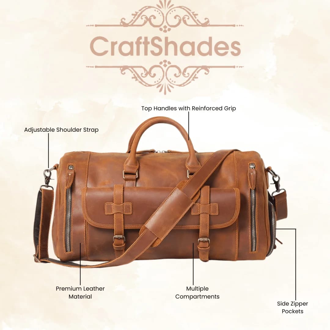 22 inch Buffalo Leather Duffle Bag with Shoes Compartment thumbnail 3