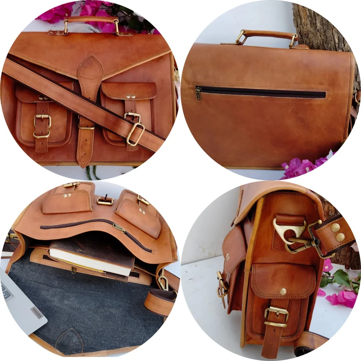 IndiFash - 16 Inch Handcrafted Briefcase Goat Leather Bag | 100% Genuine Leather thumbnail 2