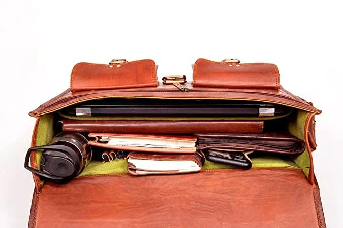 IndiFash - 16 Inch Handcrafted Briefcase Goat Leather Bag | 100% Genuine Leather thumbnail 3