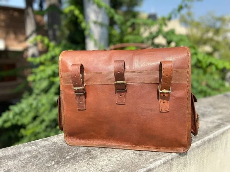 IndiFash - 16 Inch Handcrafted Briefcase Goat Leather Bag | 100% Genuine Leather thumbnail 4