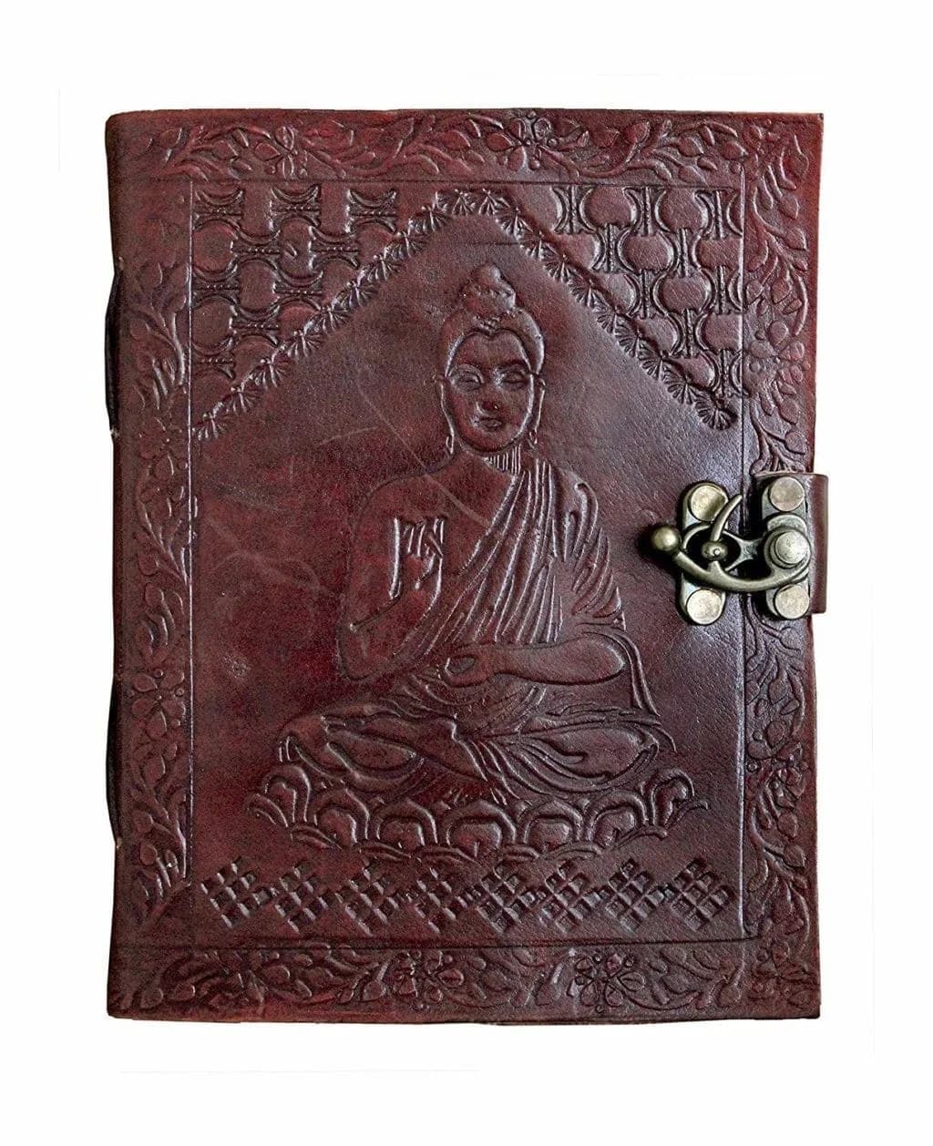 IndiFash - Metal Lock Brown Engraved Gautam Buddha Design 7″5 Handcrafted Leather Journal/Diary 100 page | 200% Genuine Leather thumbnail 3