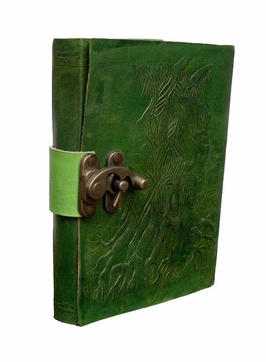 IndiFash - Metal Lock Dark Green Embossed Design 7″5 Handcrafted Leather Journal/Diary 200 page | 100% Genuine Leather thumbnail 3