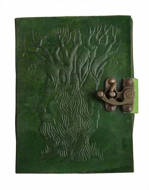 IndiFash - Metal Lock Dark Green Embossed Design 7″5 Handcrafted Leather Journal/Diary 200 page | 100% Genuine Leather thumbnail 4