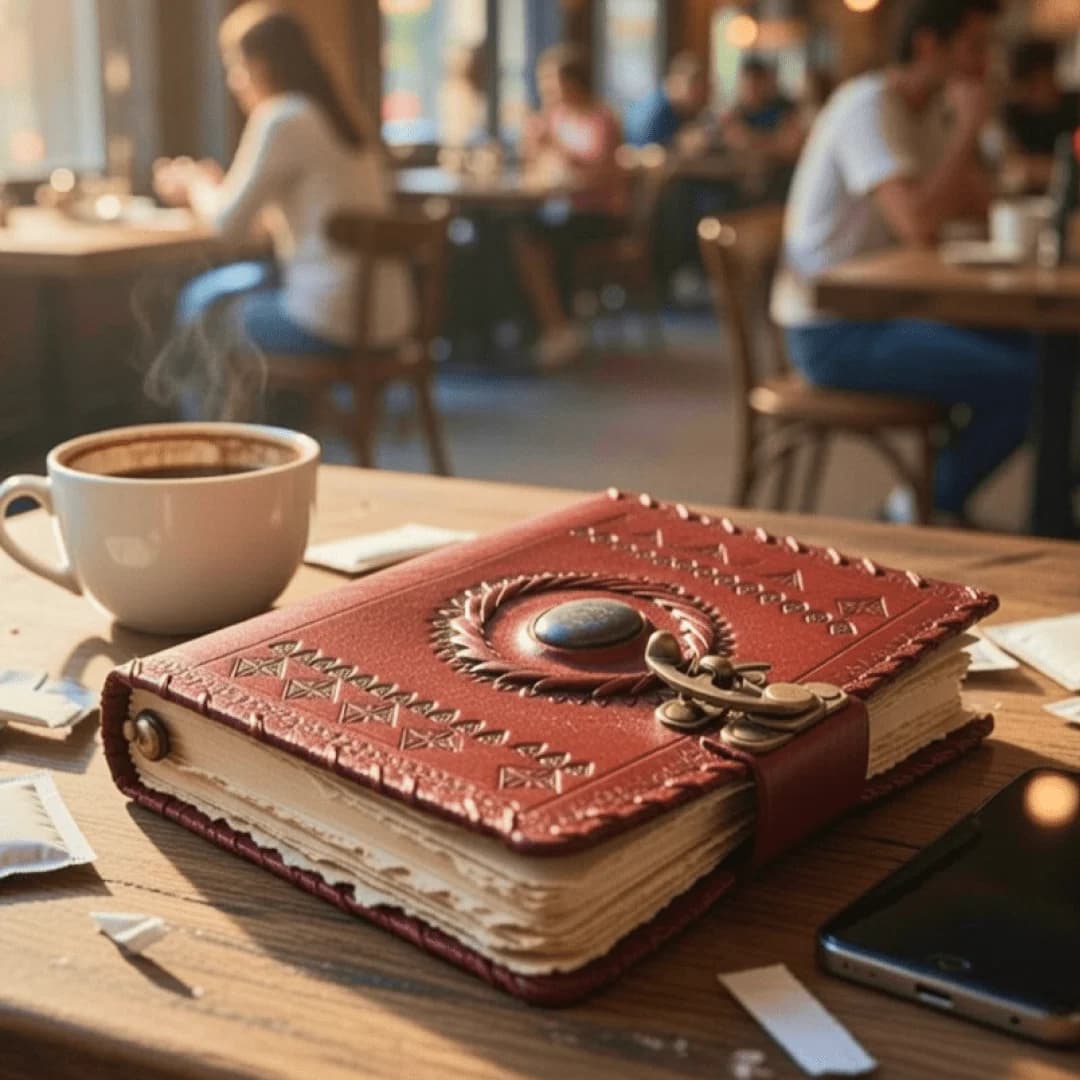 IndiFash - Metal Lock Single Stone Brown Embossed Design 7″5 Handcrafted Leather Journal/Diary 200 page | 100% Genuine Leather