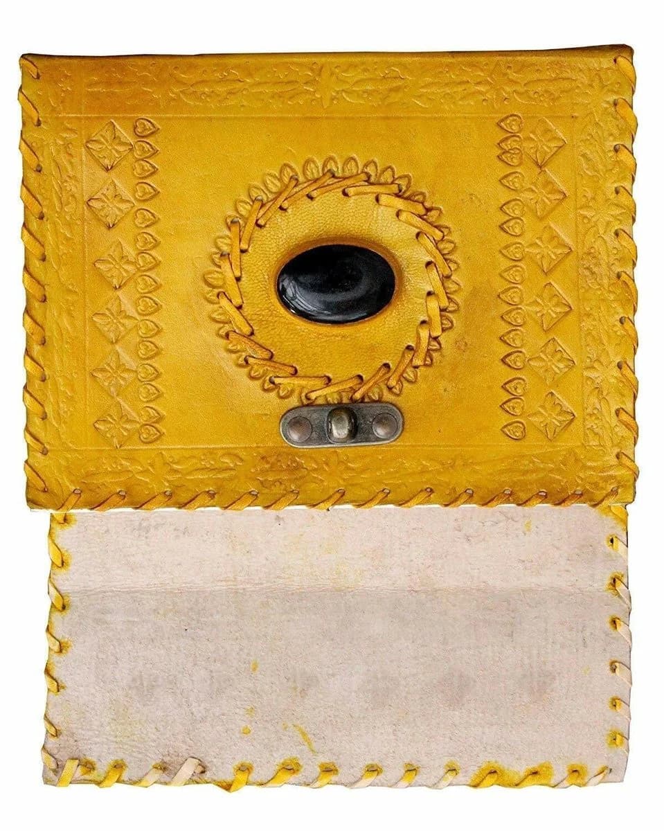 IndiFash - Metal Lock Single Stone Yellow Embossed Design 7″5 Handcrafted Leather Journal/Diary 100 page | 100% Genuine Leather thumbnail 4
