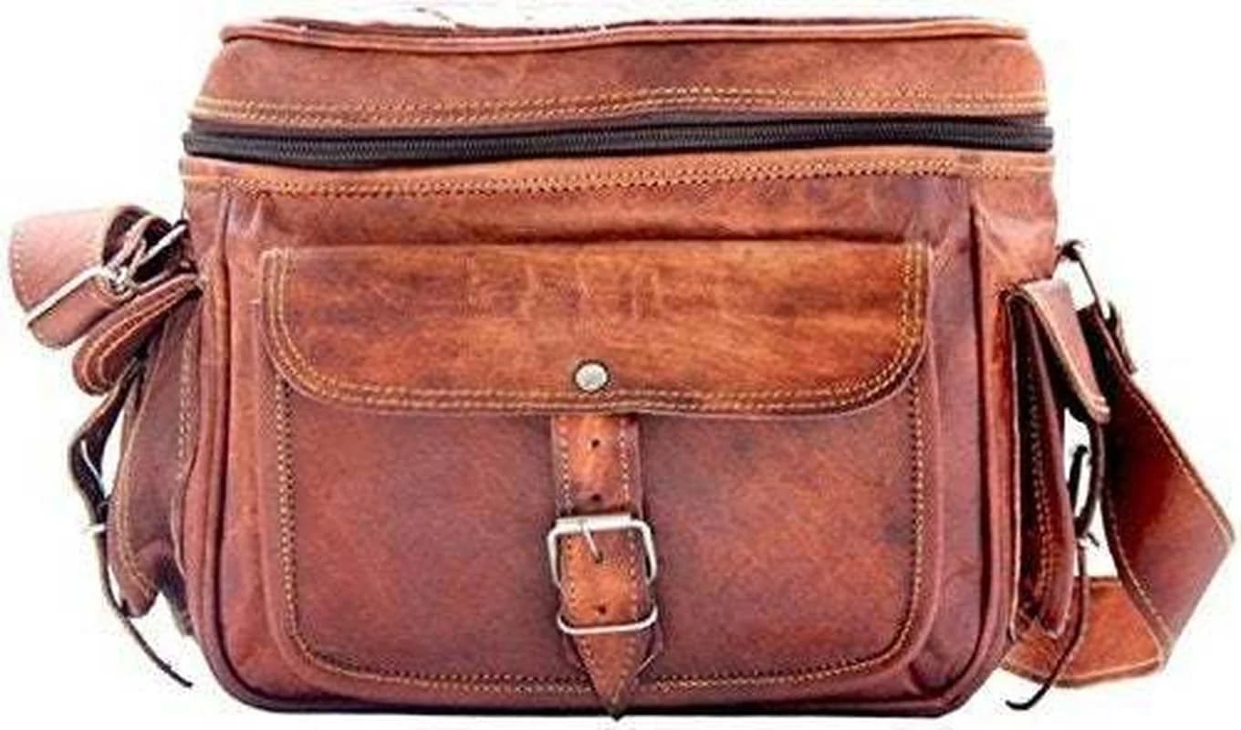 IndiFash - 9 Inch Unique Handcrafted Leather Camera Bag | 100% Genuine Leather thumbnail 3