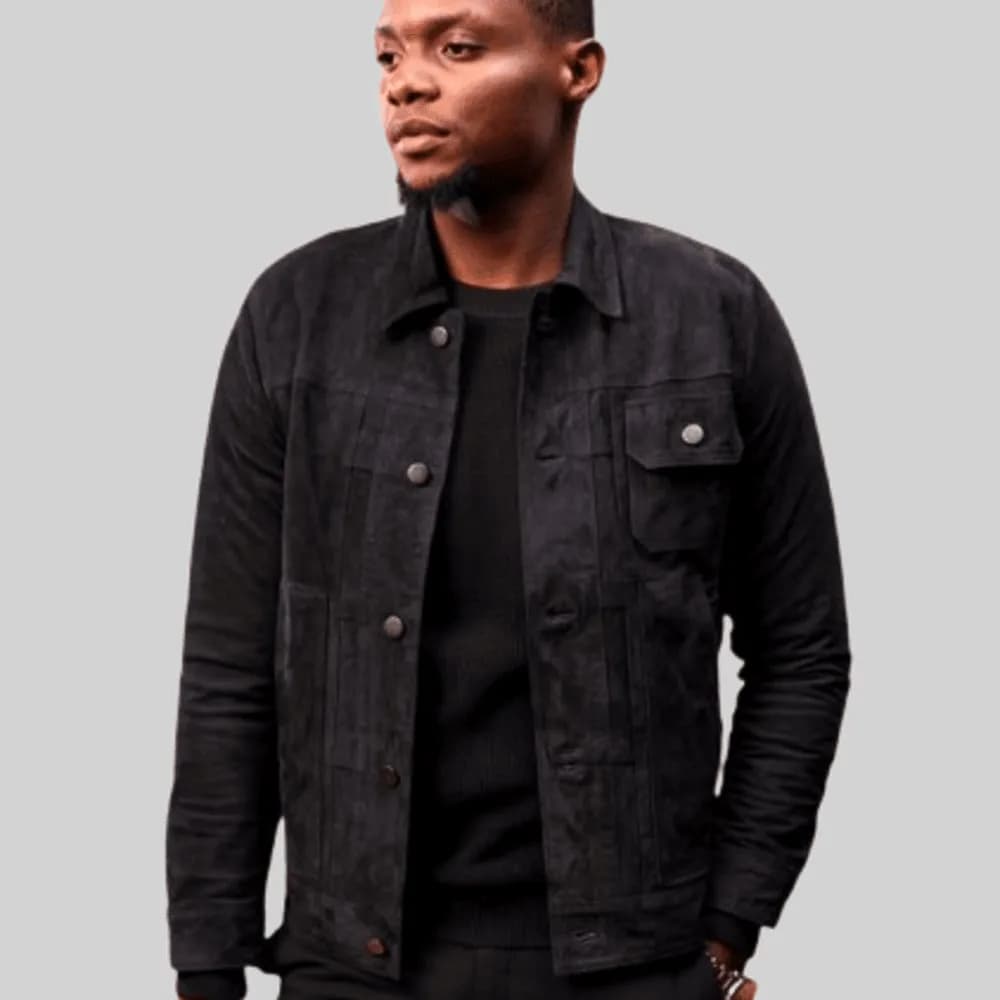 90 FEET Dev Suede Mens Trucker Midnight Blue Jacket