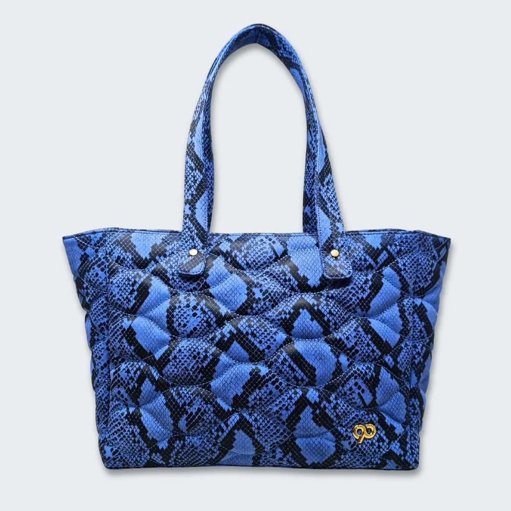 90 Feet Malini Quilted Blue Leather Tote Bag