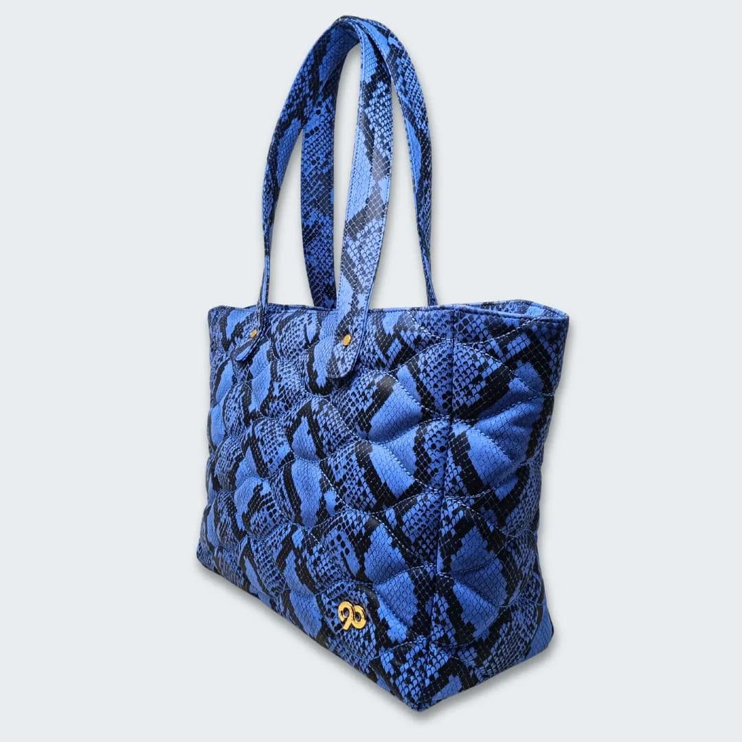 90 Feet Malini Quilted Blue Leather Tote Bag thumbnail 2