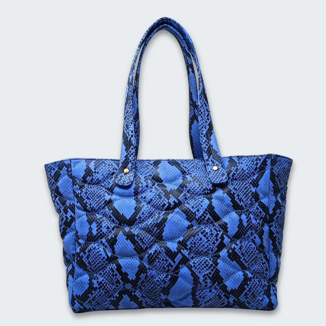 90 Feet Malini Quilted Blue Leather Tote Bag thumbnail 3