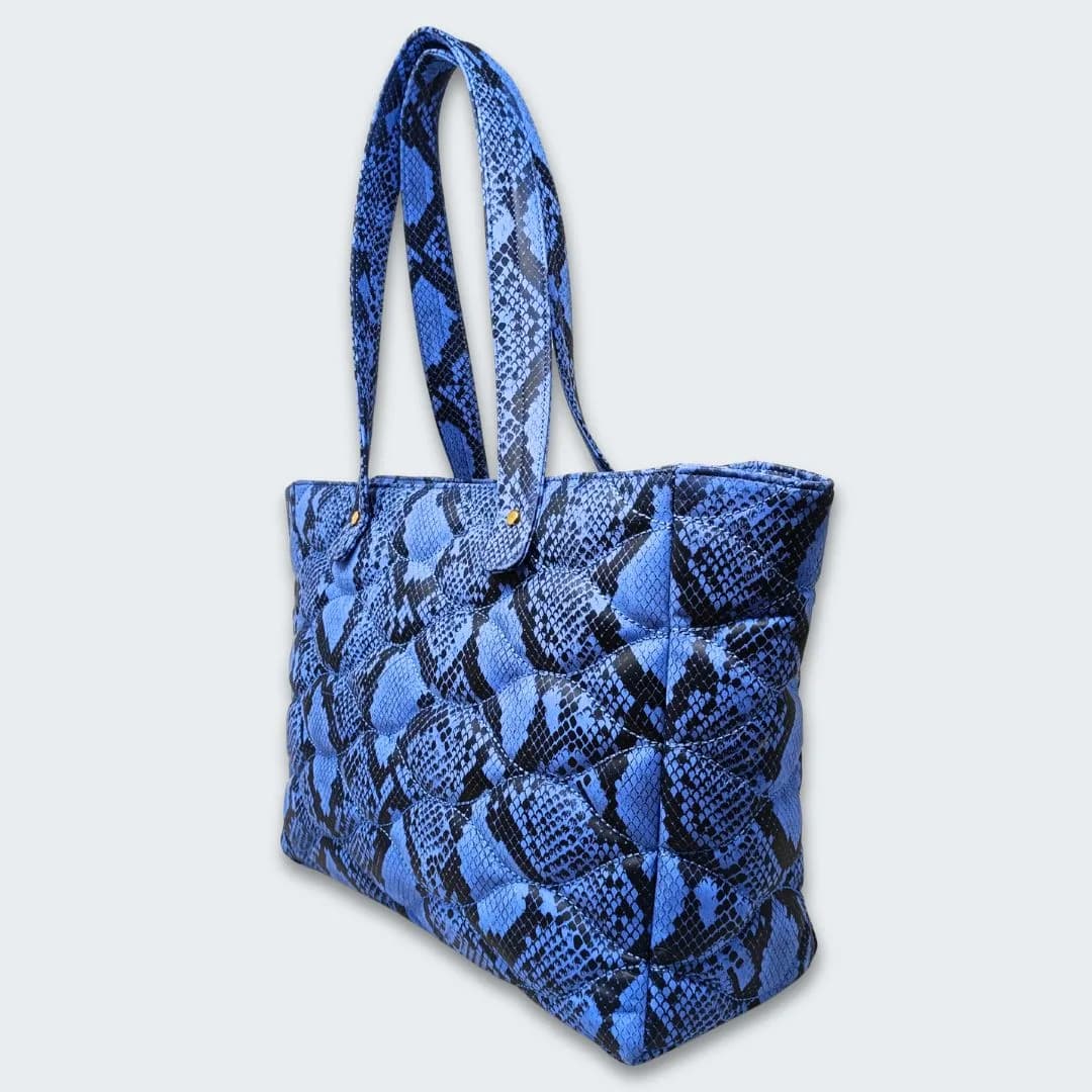 90 Feet Malini Quilted Blue Leather Tote Bag thumbnail 4