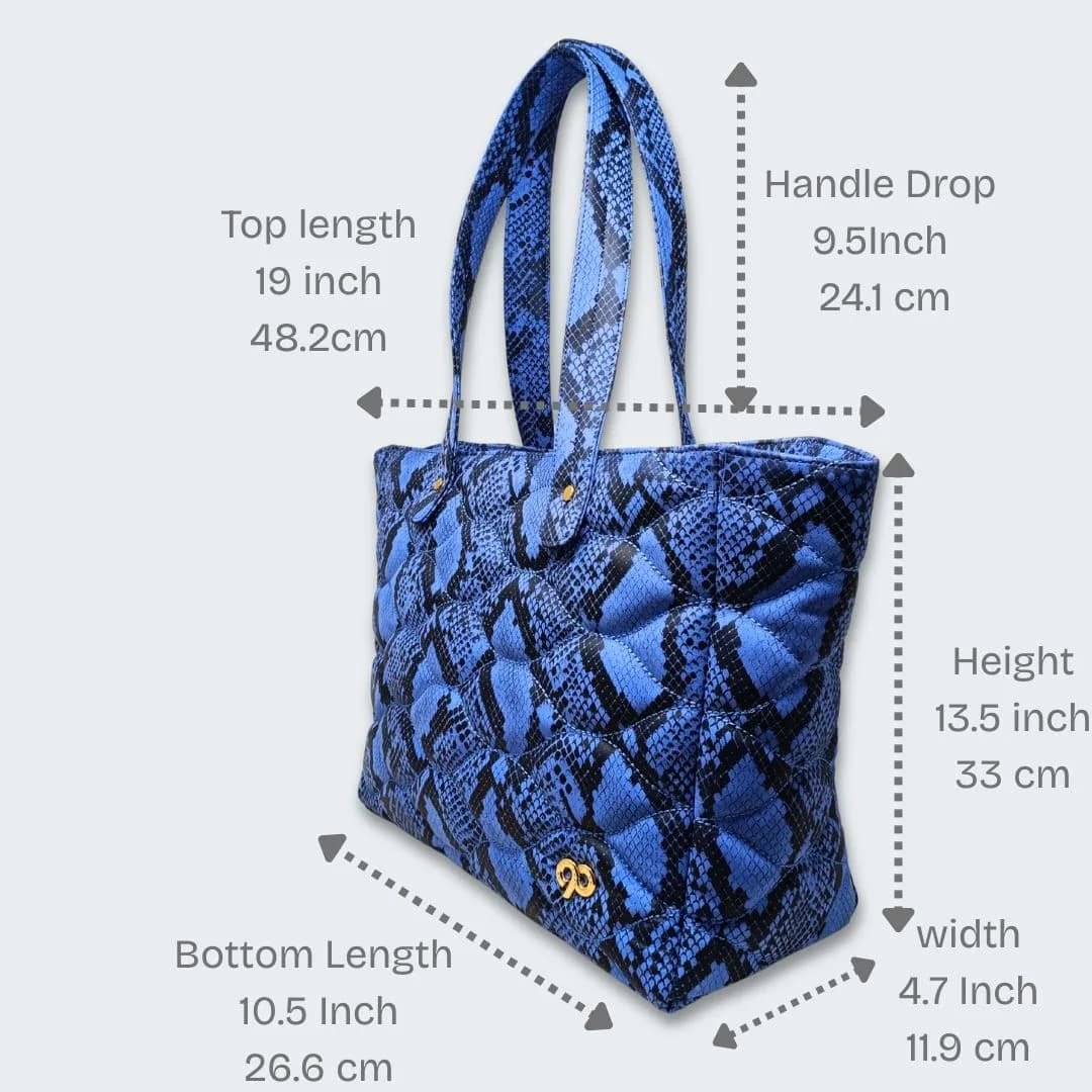 90 Feet Malini Quilted Blue Leather Tote Bag thumbnail 5