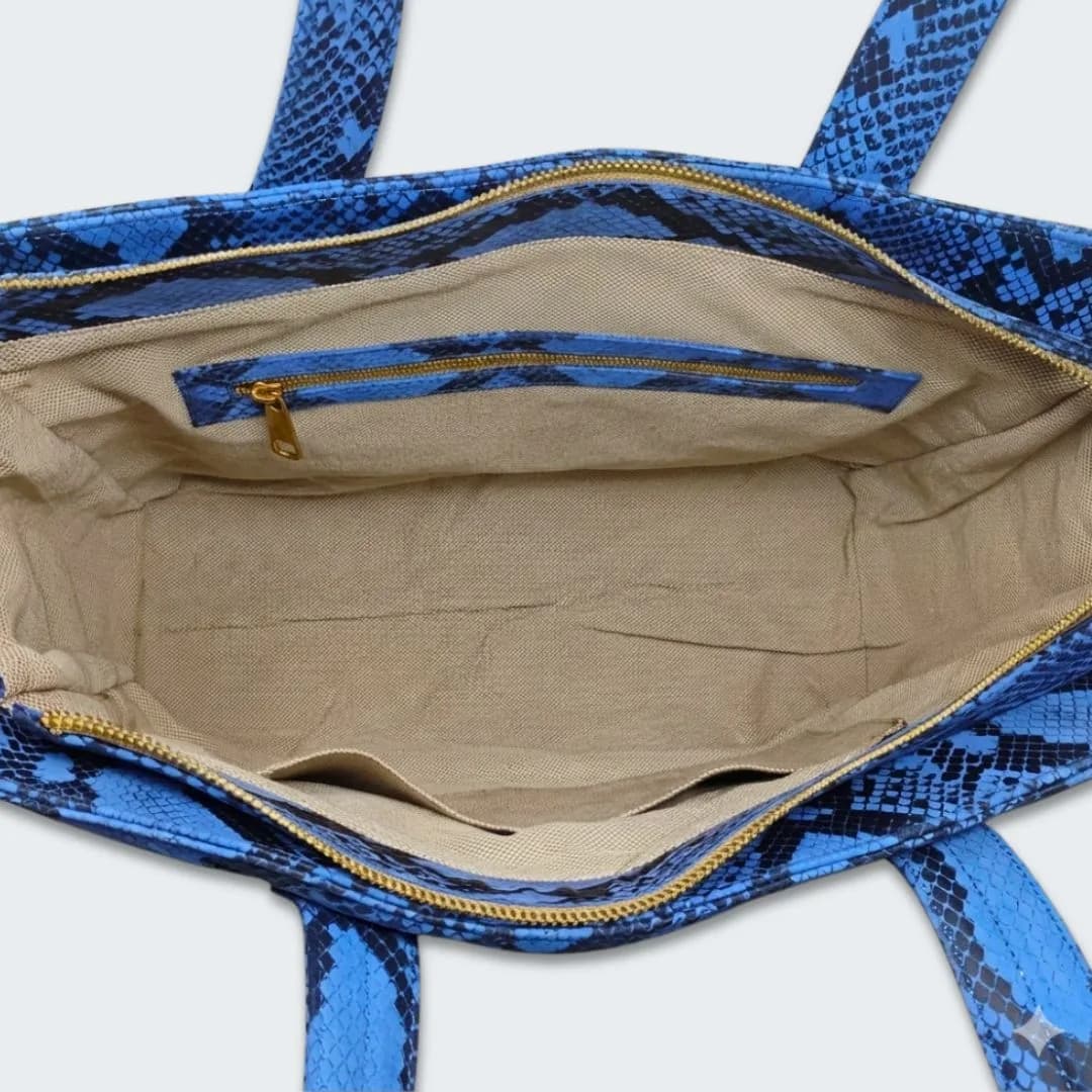 90 Feet Malini Quilted Blue Leather Tote Bag thumbnail 6