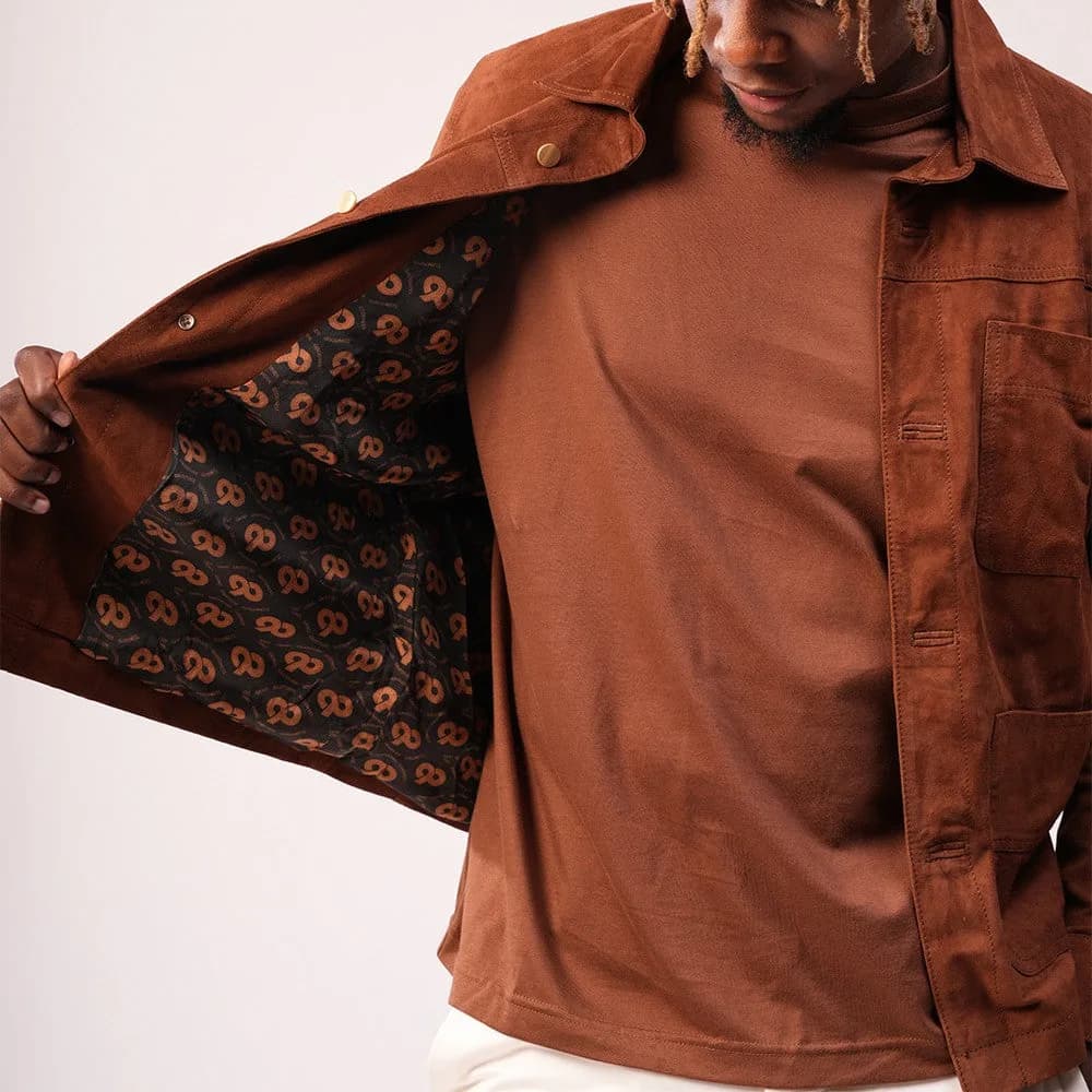 90 FEET Raj Suede Mens Brown Shacket thumbnail 3