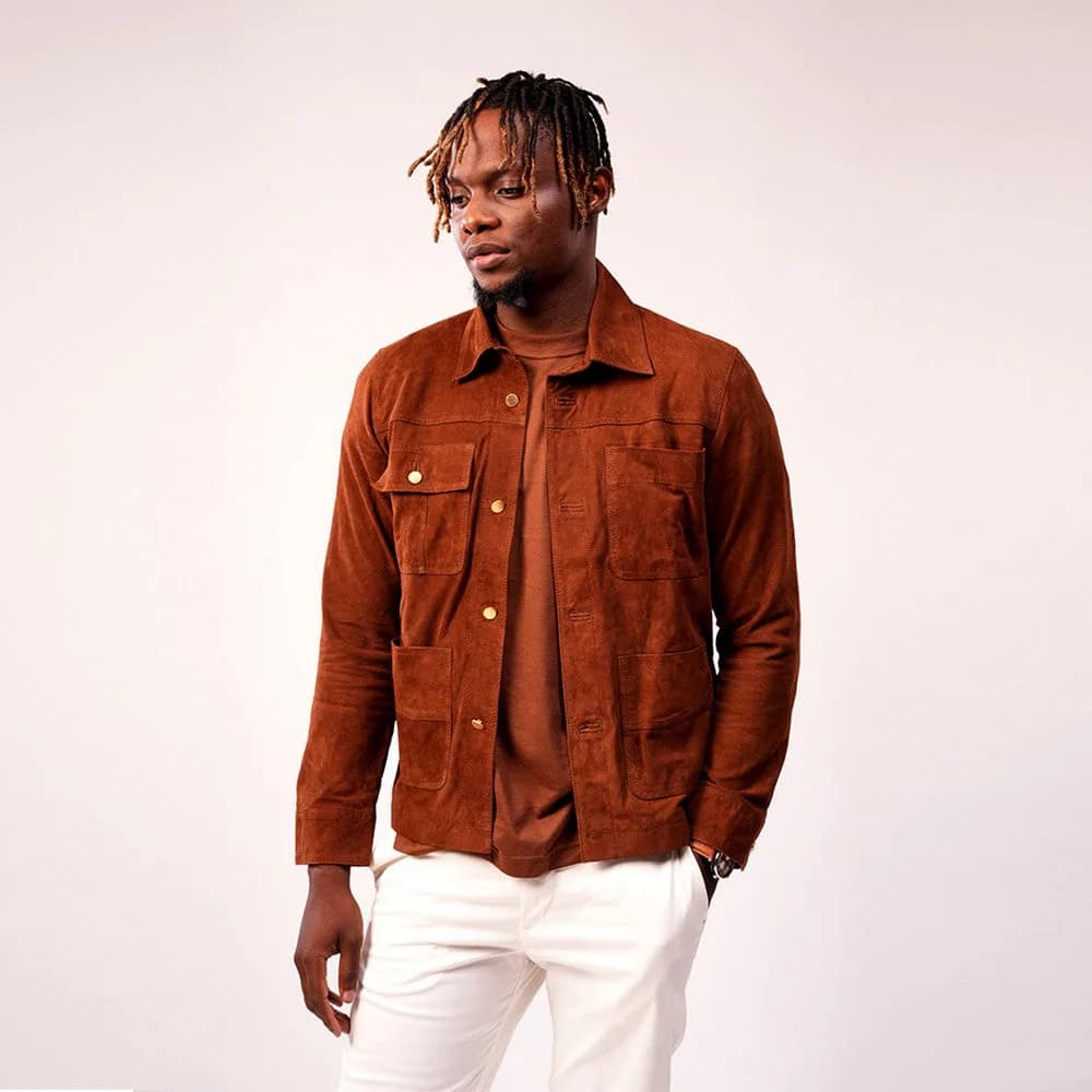 90 FEET Raj Suede Mens Brown Shacket thumbnail 5