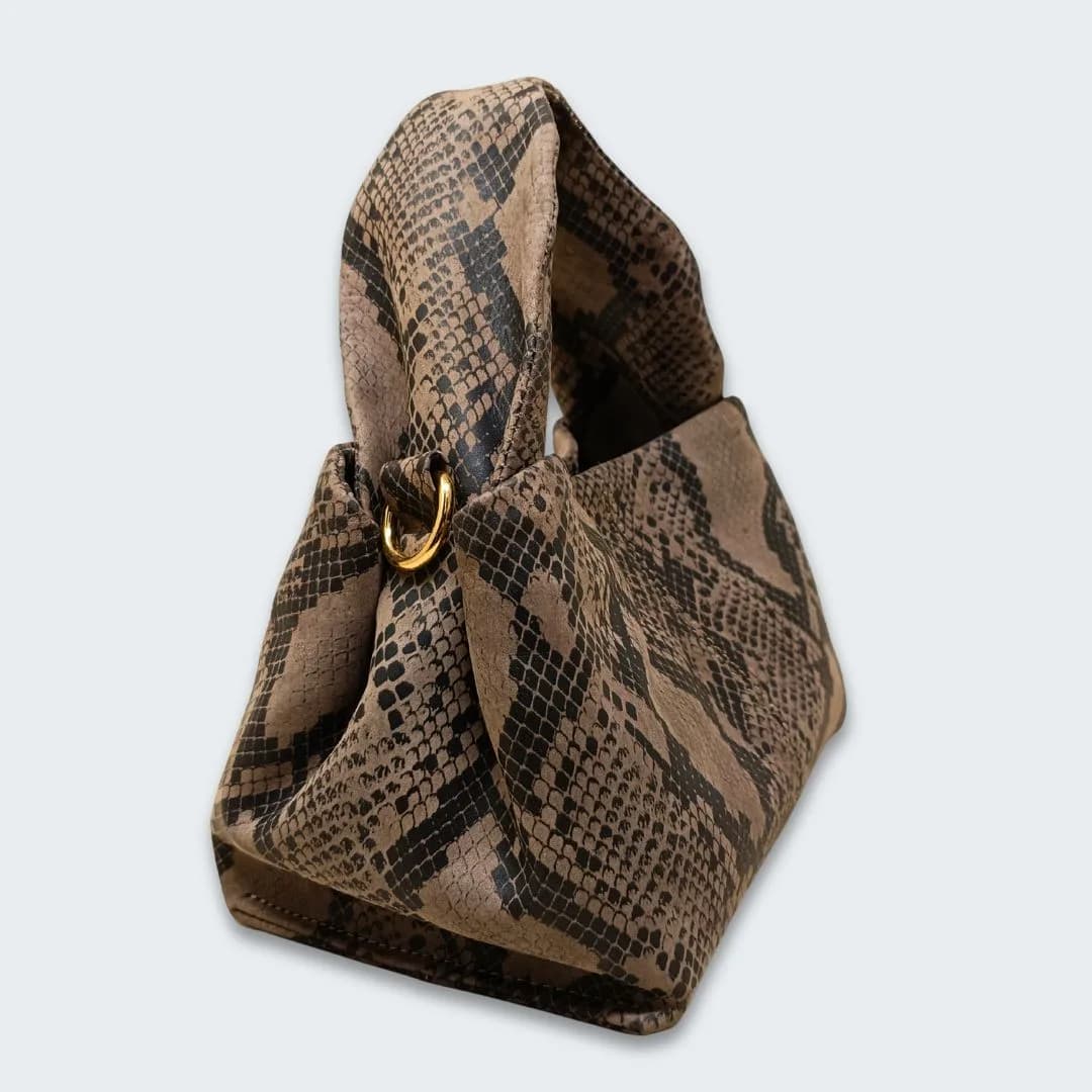 90 Feet Ruhi Brown Print Real Leather Bucket Sling/Potli Bag thumbnail 3