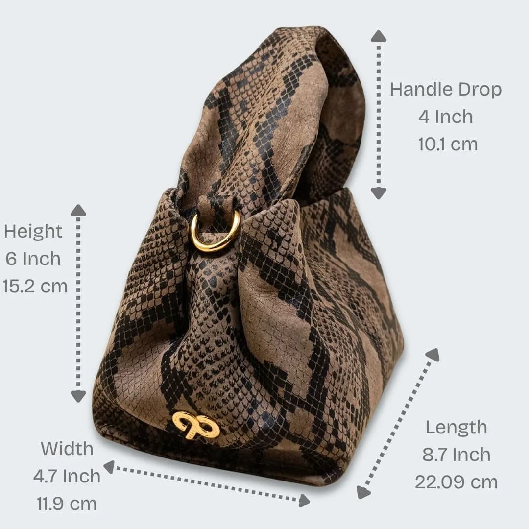 90 Feet Ruhi Brown Print Real Leather Bucket Sling/Potli Bag thumbnail 4
