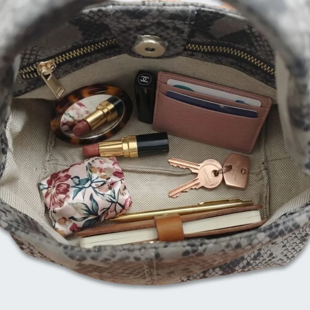90 Feet Ruhi Brown Print Real Leather Bucket Sling/Potli Bag thumbnail 6