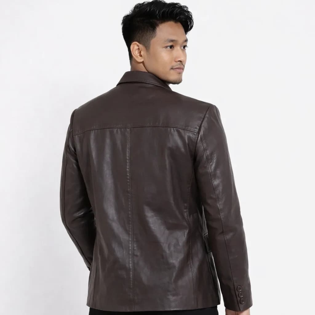 Adit Brown Genuine Leather Blazer for Men thumbnail 4