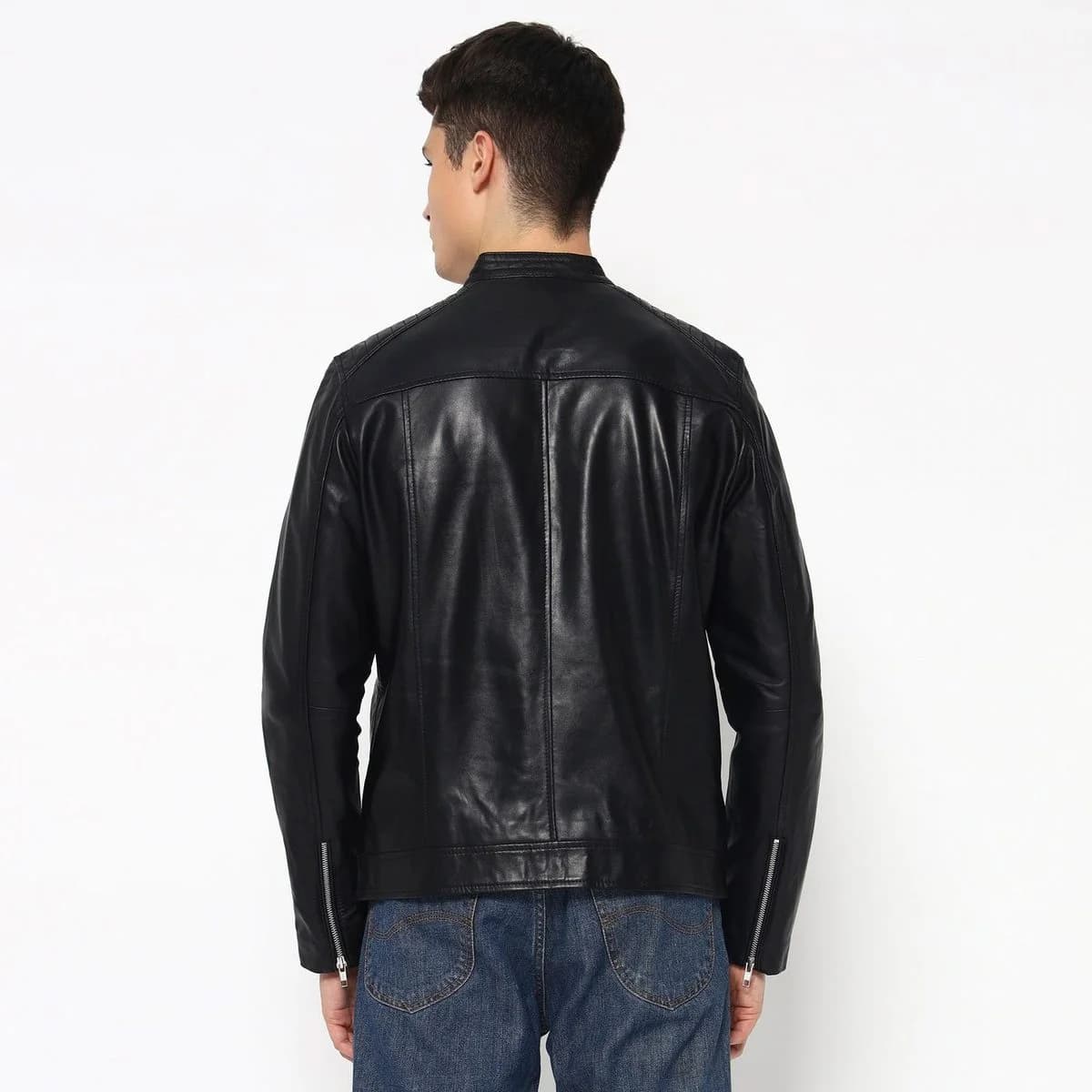 Adventure Black Leather Biker Jacket thumbnail 5