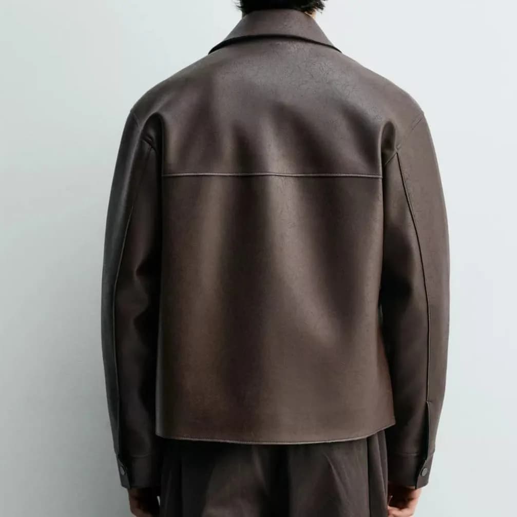 Aman Brown Loose Fit Genuine Leather Jacket for Men thumbnail 2