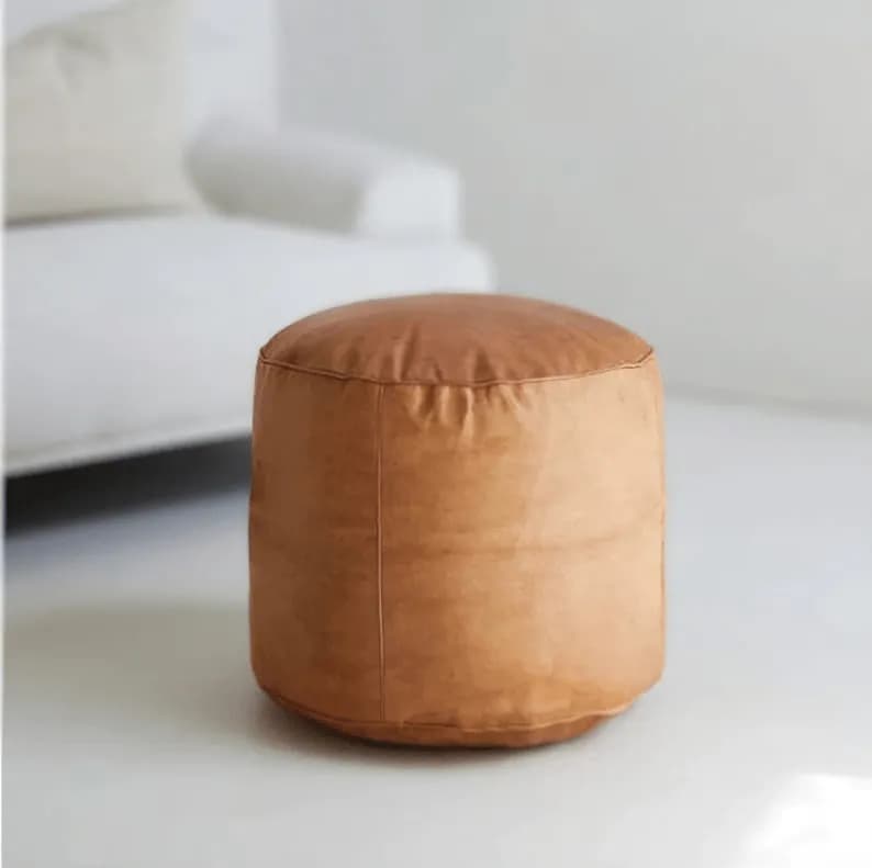 Authentic Round Moroccan Leather Pouf thumbnail 2