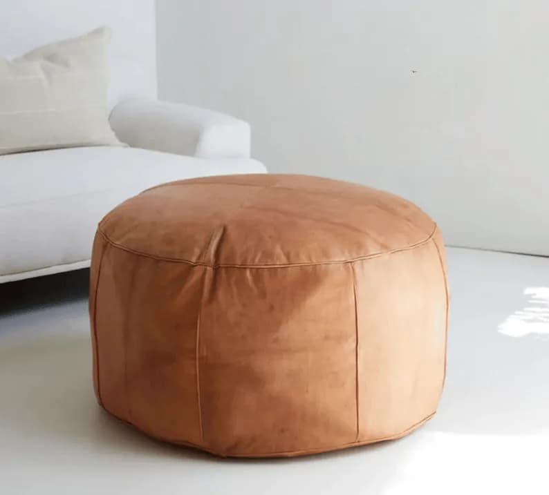 Authentic Round Moroccan Leather Pouf thumbnail 3