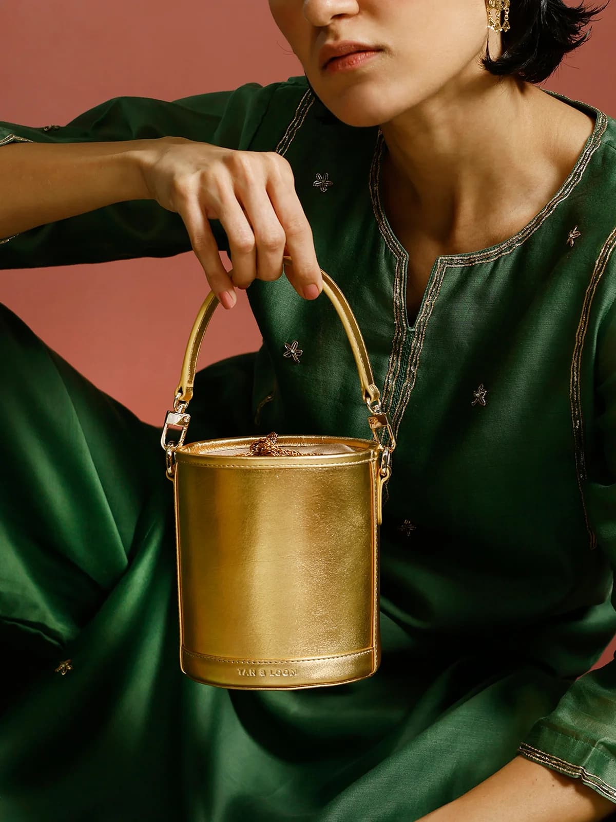 Barrel Potli (Goddess Gold Leather) thumbnail 2