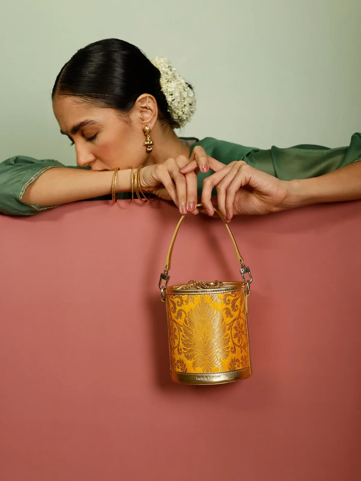 Barrel Potli (Marigold Brocade) thumbnail 2