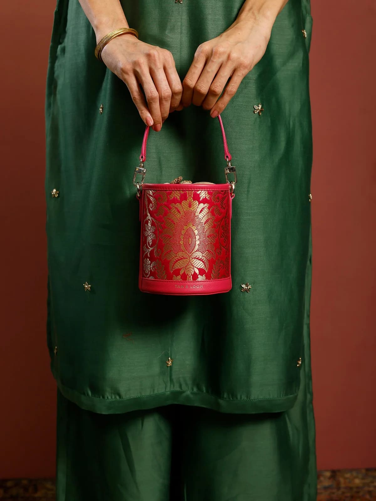 Barrel Potli (Rani Pink Brocade) thumbnail 3