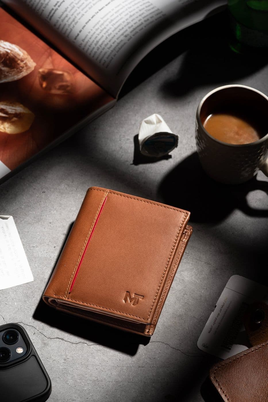 Bifold Mens Wallet With Red Stripe