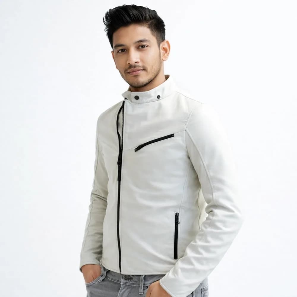 Bila White Genuine Leather Jacket for Men-B