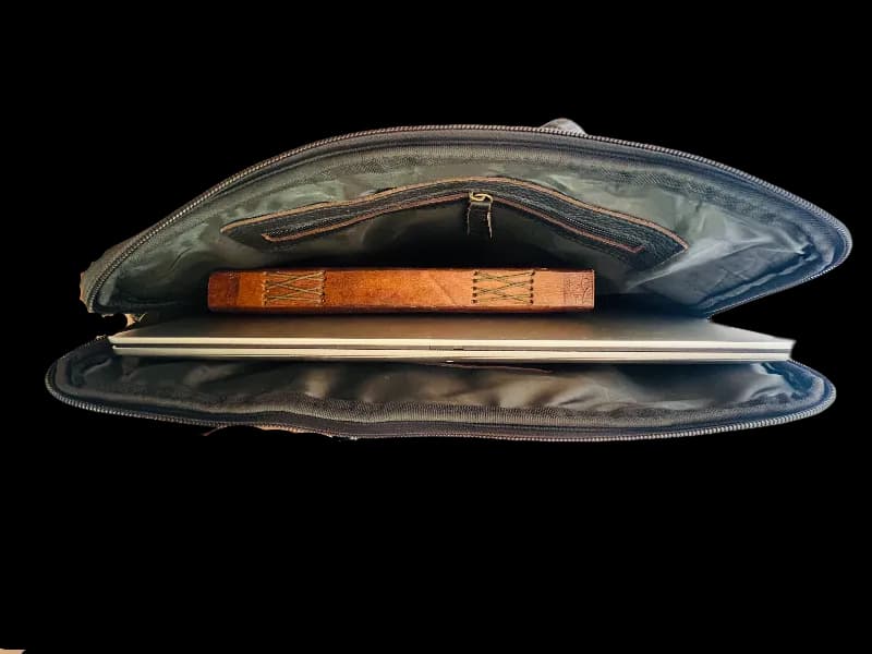 Black color leather buffalo Laptop Bag thumbnail 3