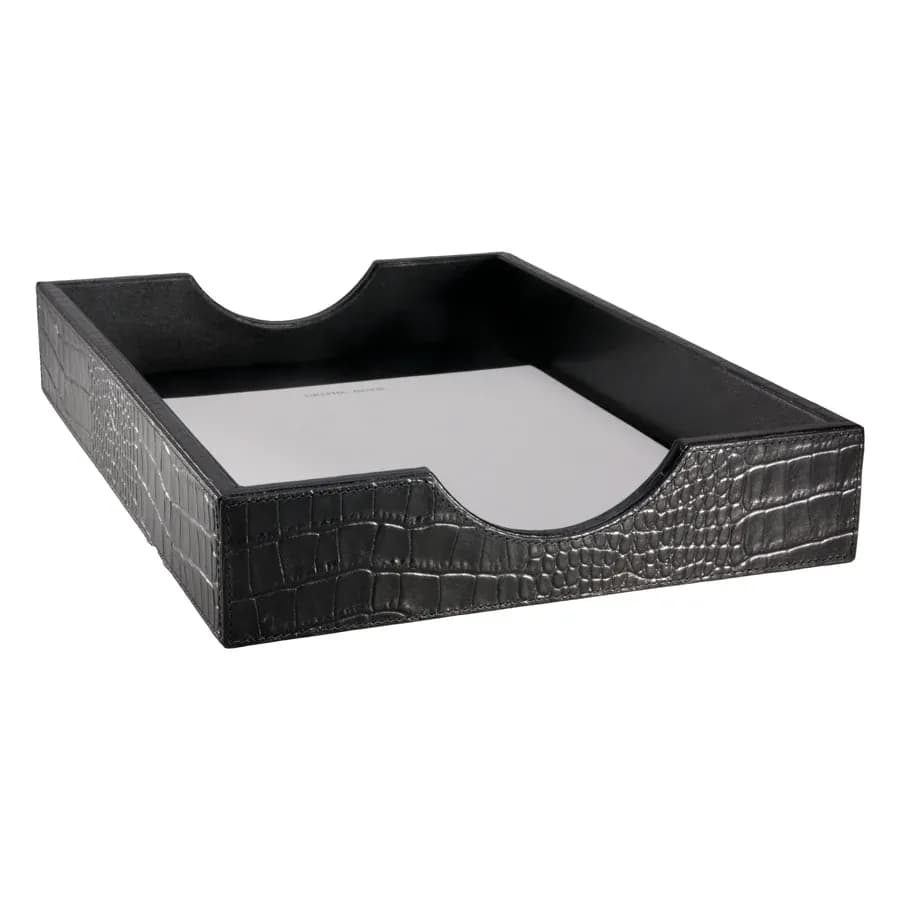 Black Crocodile Embossed Leather Letter Tray
