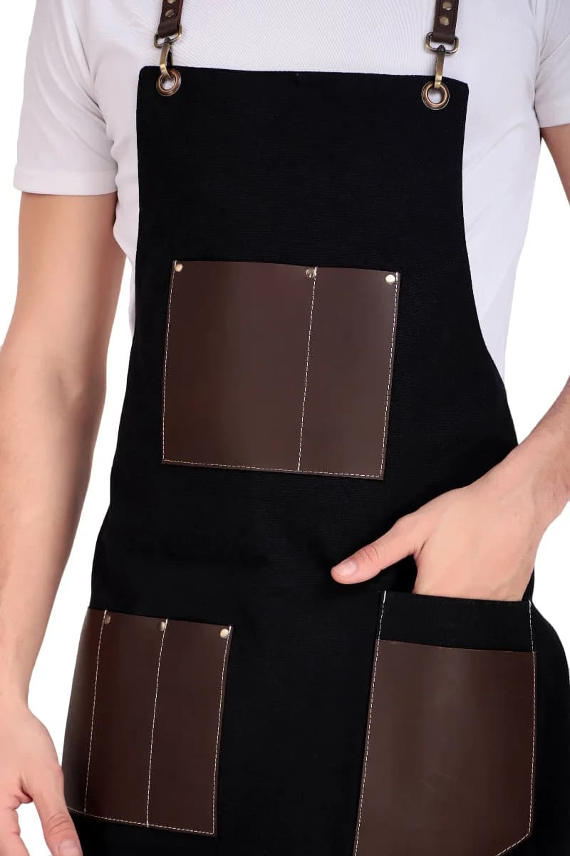 Black Leather Pocket Work Apron thumbnail 3