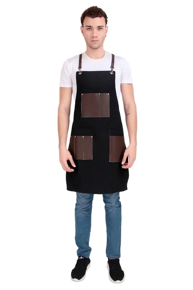Black Leather Pocket Work Apron thumbnail 4