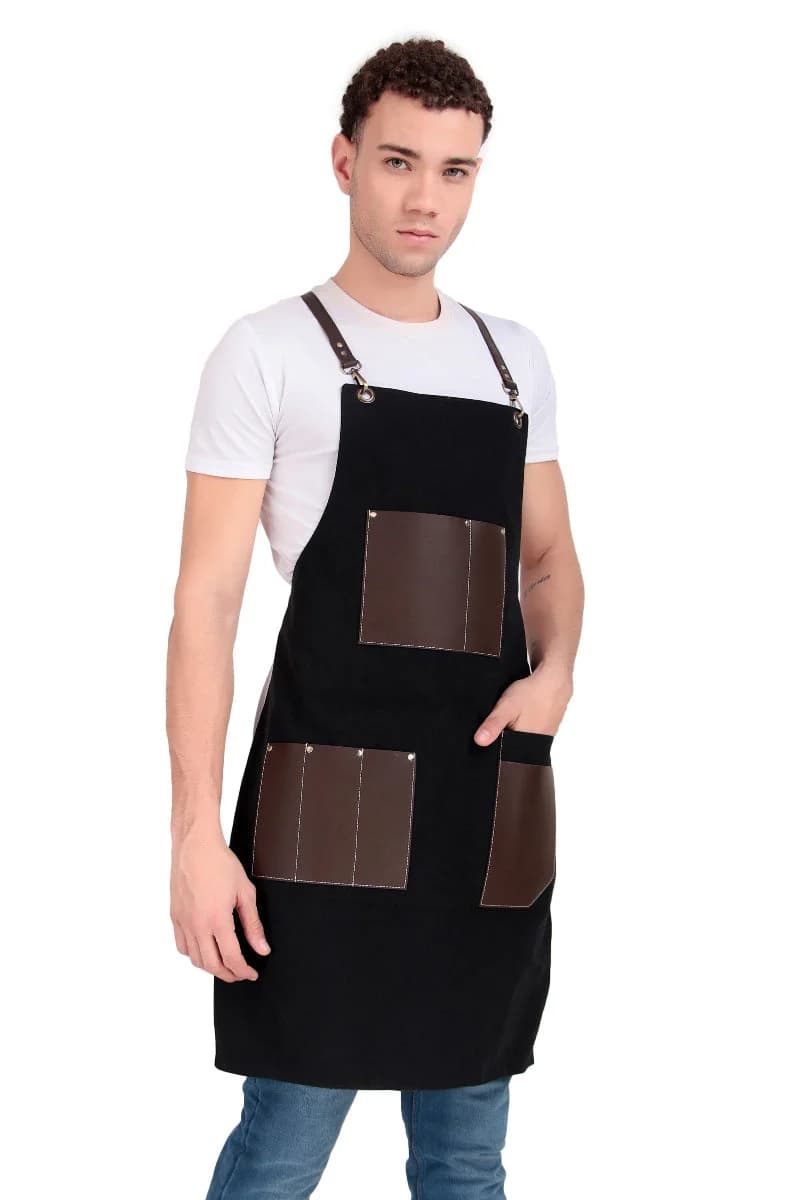 Black Leather Pocket Work Apron thumbnail 5