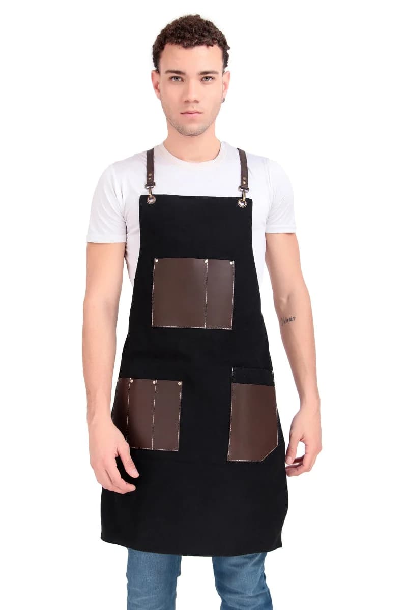 Black Leather Pocket Work Apron thumbnail 6