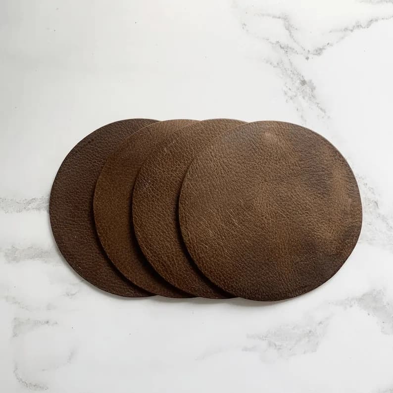 Blank Dark Tan Leather Circle Coasters thumbnail 4