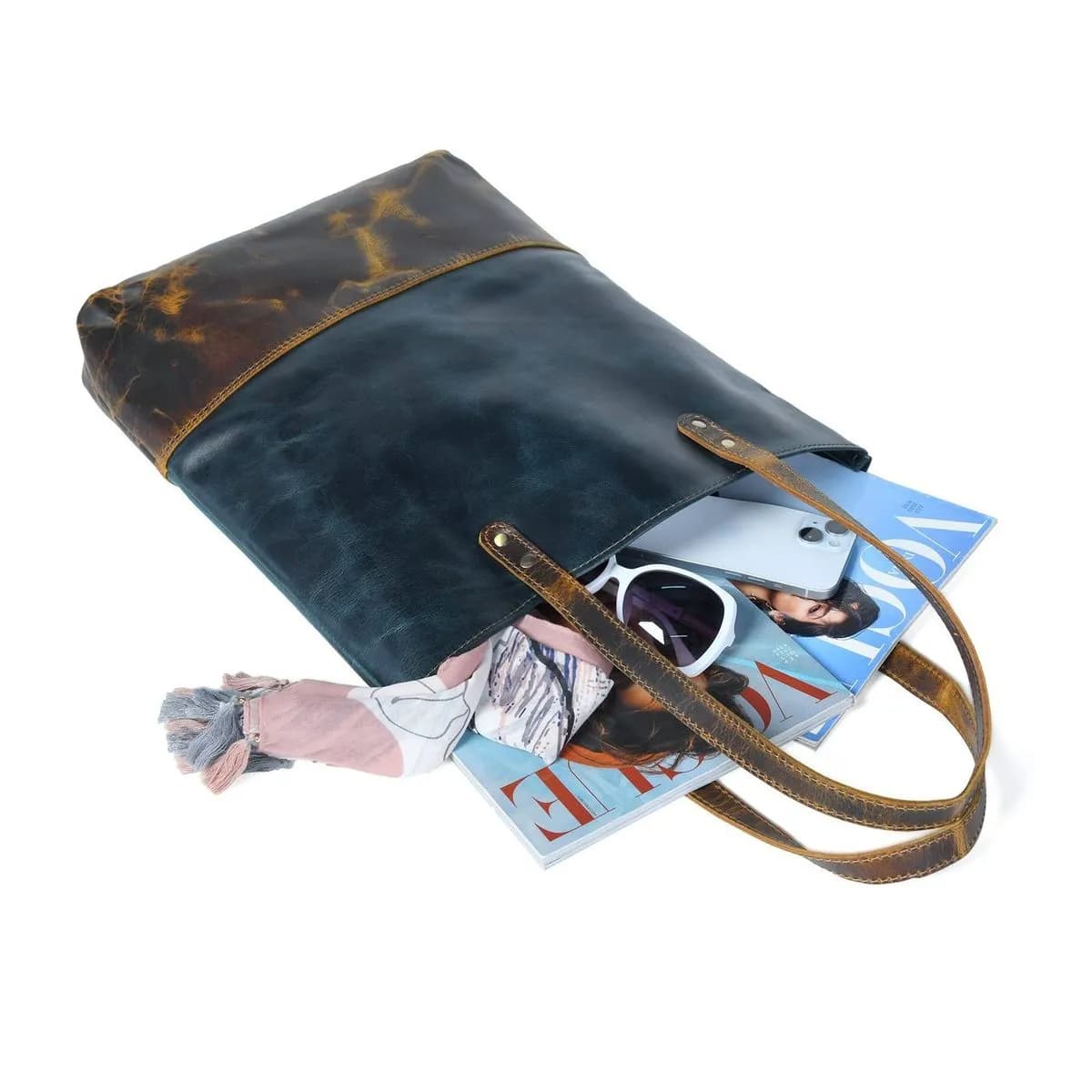 Blue Women's Leather Tote thumbnail 7