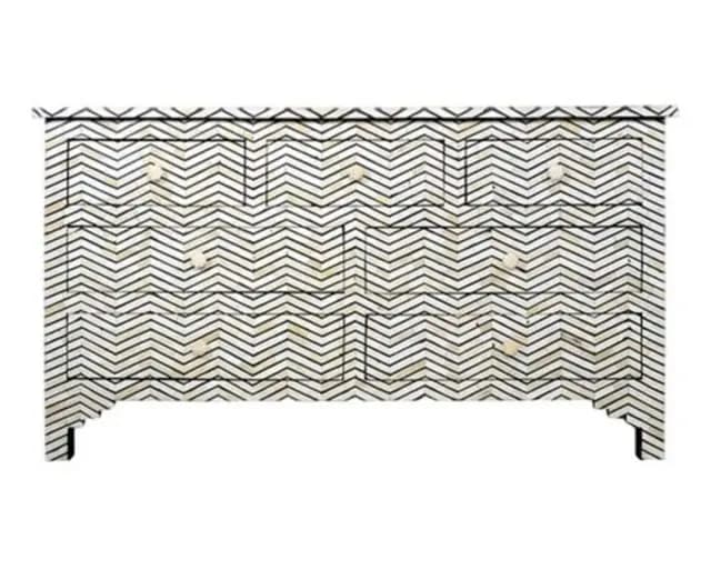 Bone Inlay Chest of 7 Drawers Chevron Design in Grey Color