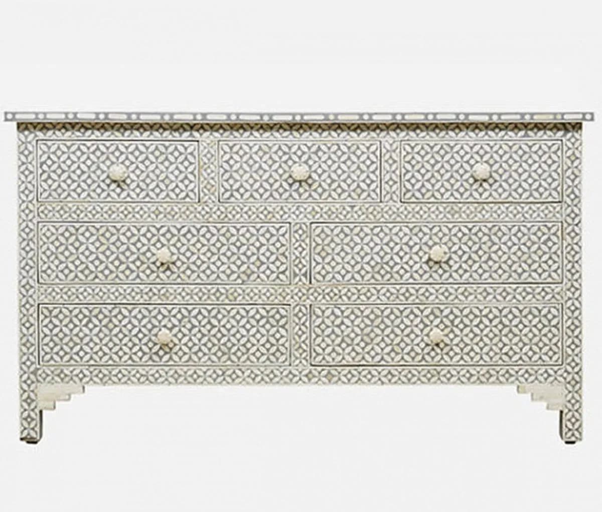 Bone Inlay Chest of 7 Drawers Geometric Design in Grey Color thumbnail 2