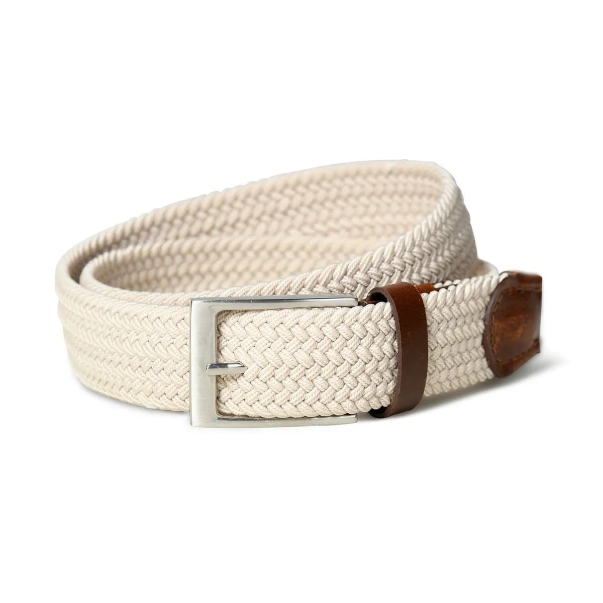 Cream & Brown Braided Canvas Leather Belt thumbnail 2
