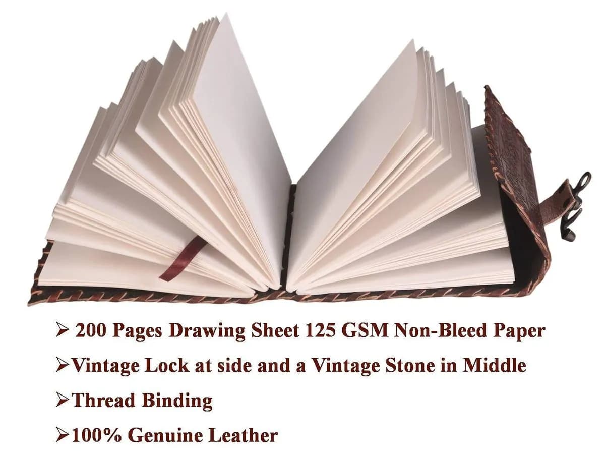 IndiFash - Leather Diary with Antique Green Stone Handmade Leather Bound Diary for Men and Women Unlined 5×7 inches Size 200 Pages Travel Diary with Antique Lock Best Choice of Gift for Raksha Bandhan Day (Green Stone) thumbnail 5