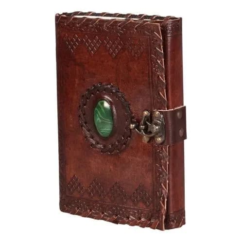 IndiFash - Leather Diary with Antique Green Stone Handmade Leather Bound Diary for Men and Women Unlined 5×7 inches Size 200 Pages Travel Diary with Antique Lock Best Choice of Gift for Raksha Bandhan Day (Green Stone) thumbnail 6