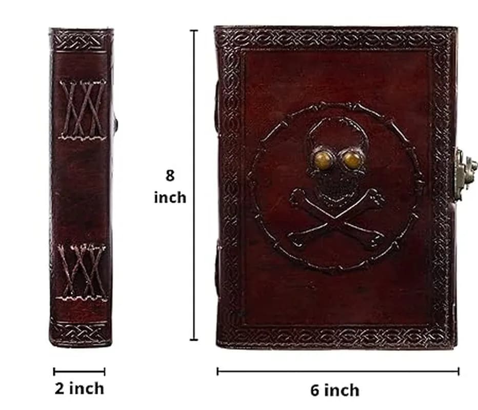 IndiFash- Handmade Leather Diary Embossed with Skull. Antique Lock Closure. Pefect for Artist Sketchbook, Scrapbook, Drawing, Writing etc. Brown Colour Size 5×7 inch (Skull) thumbnail 3