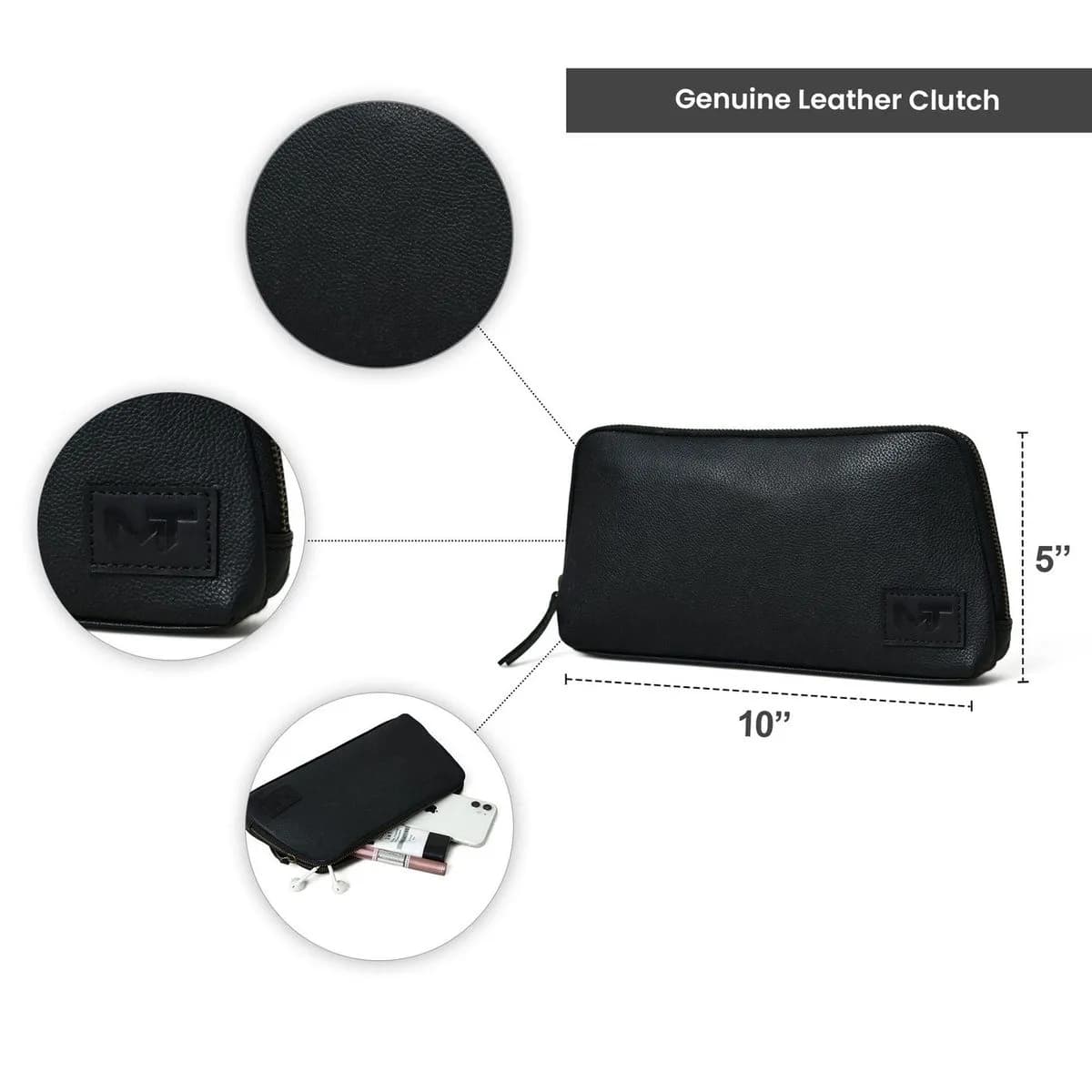 Classic Black Leather Clutch thumbnail 7