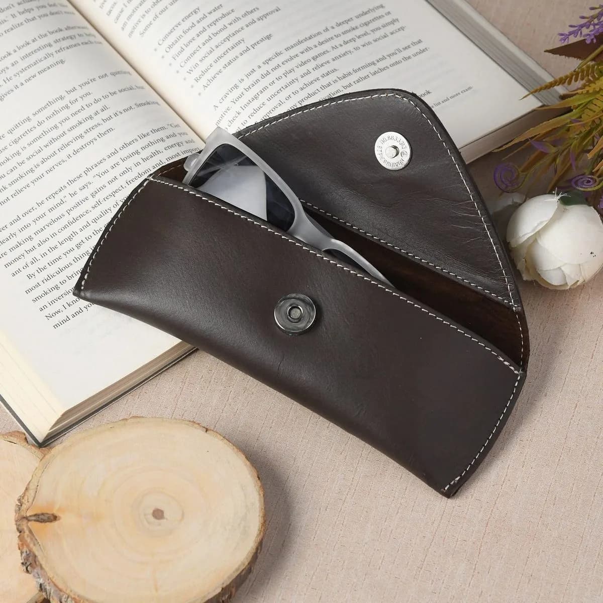 Classic Brown Leather Sunglass Case thumbnail 2