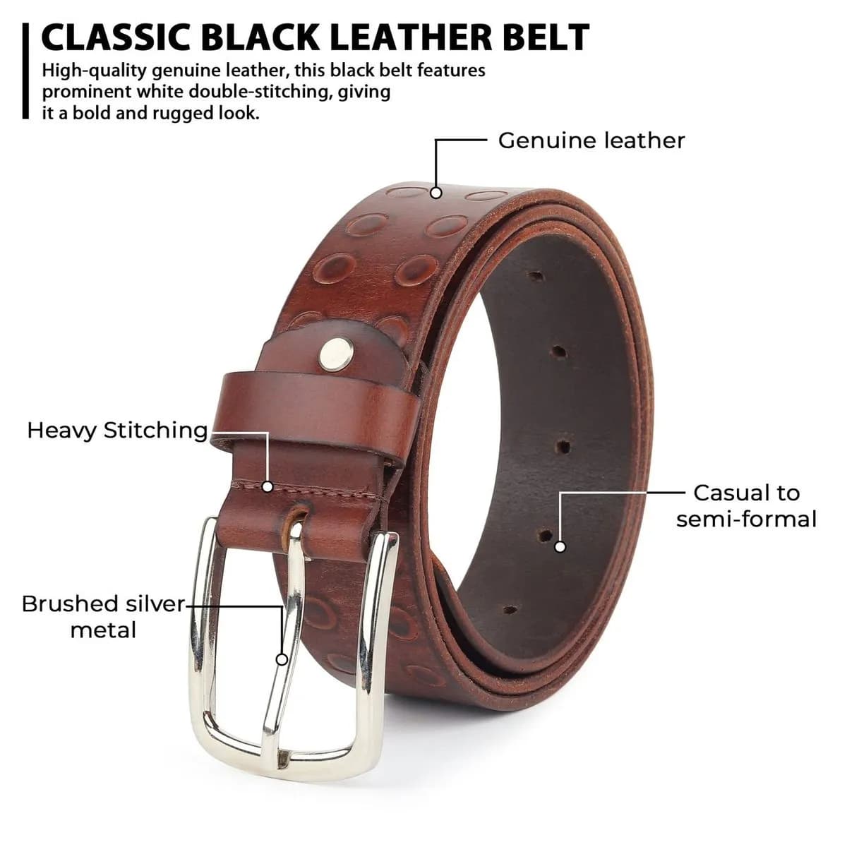 Classic Round Men's Leather Belt thumbnail 5
